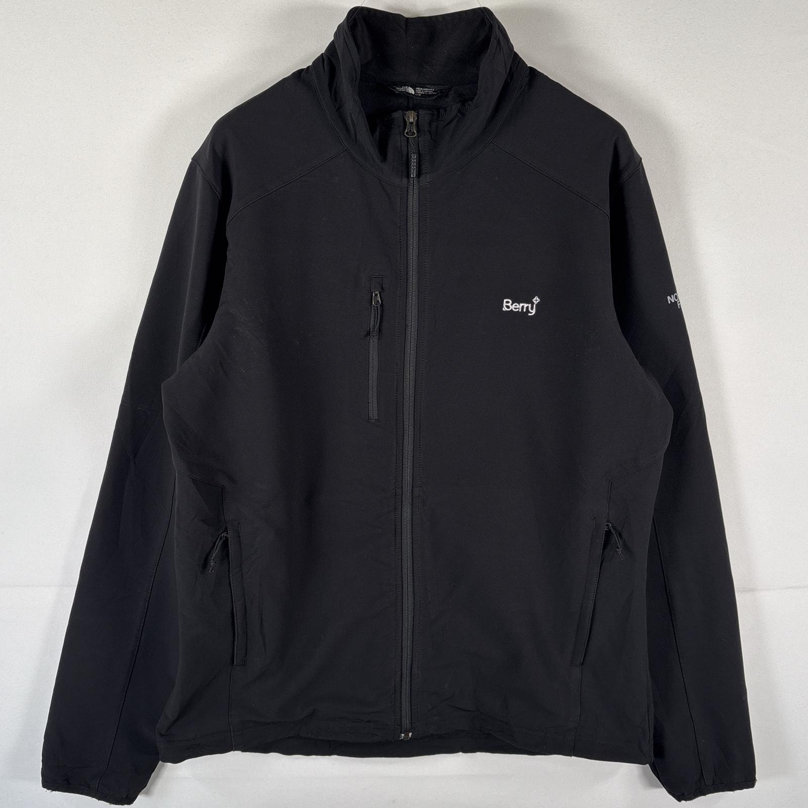 古着 ザ・ノースフェイス THE NORTH FACE ナイロンジャケット ソフトシェルジャケット フルジップ ワンポイントロゴ 企業ロゴ L  ブラック メンズ