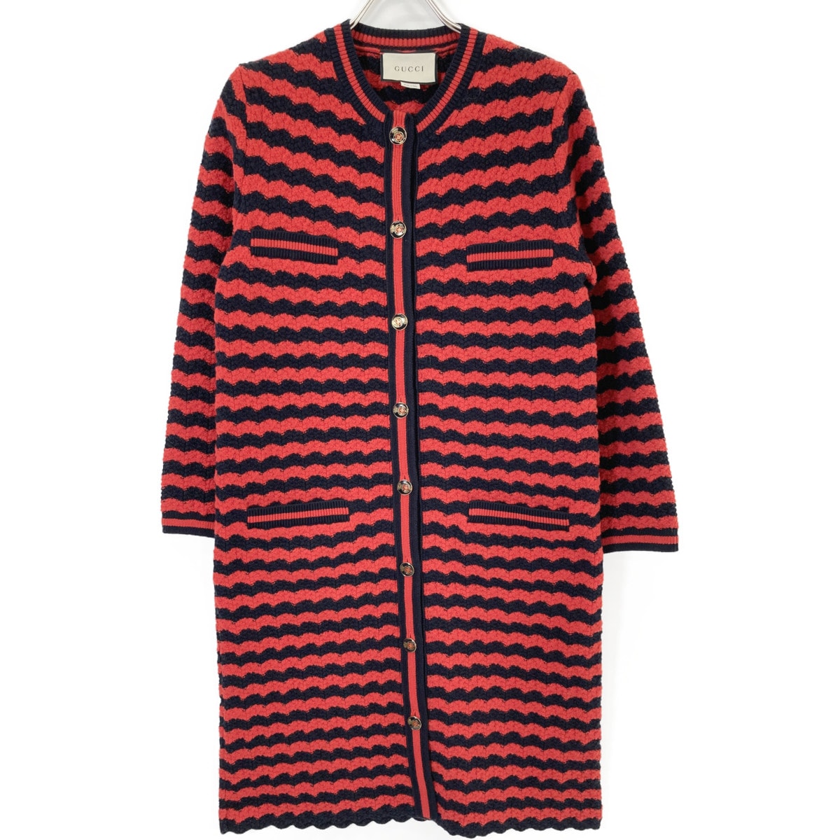 グッチ レッド 501827 コットン×ウール ロングカーディガン S