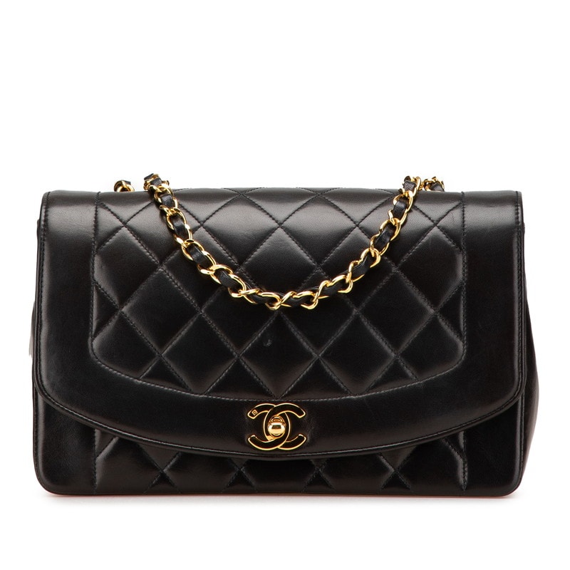 シャネル マトラッセ ダイアナ25 ココマーク 斜め掛け チェーン ショルダーバッグ ブラック ラムスキン レディース CHANEL 【中古】