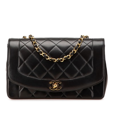 シャネル マトラッセ ダイアナ25 ココマーク 斜め掛け チェーン ショルダーバッグ ブラック ラムスキン レディース CHANEL 【中古】
