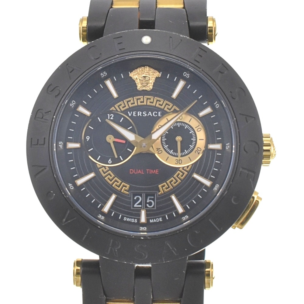 値下 ヴェルサーチ VERSACE VEBV00619 Vレース デュアルタイム クロノグラフ デイト クォーツ メンズ 良品 箱・保証書付き □#150280