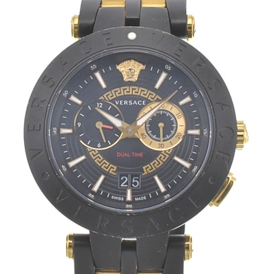 値下 ヴェルサーチ VERSACE VEBV00619 Vレース デュアルタイム クロノグラフ デイト クォーツ メンズ 良品 箱・保証書付き □#150280