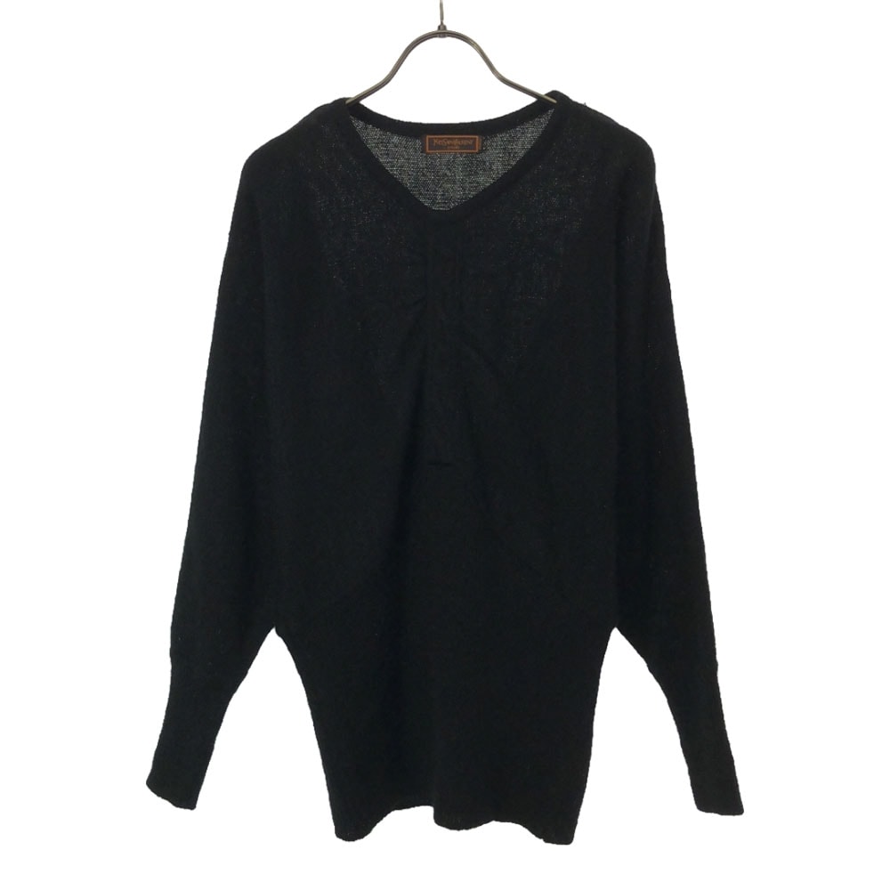 YVES SAINT LAURENT イヴサンローラン 90s オールド 長袖 Vネック ニット M ブラック セーター