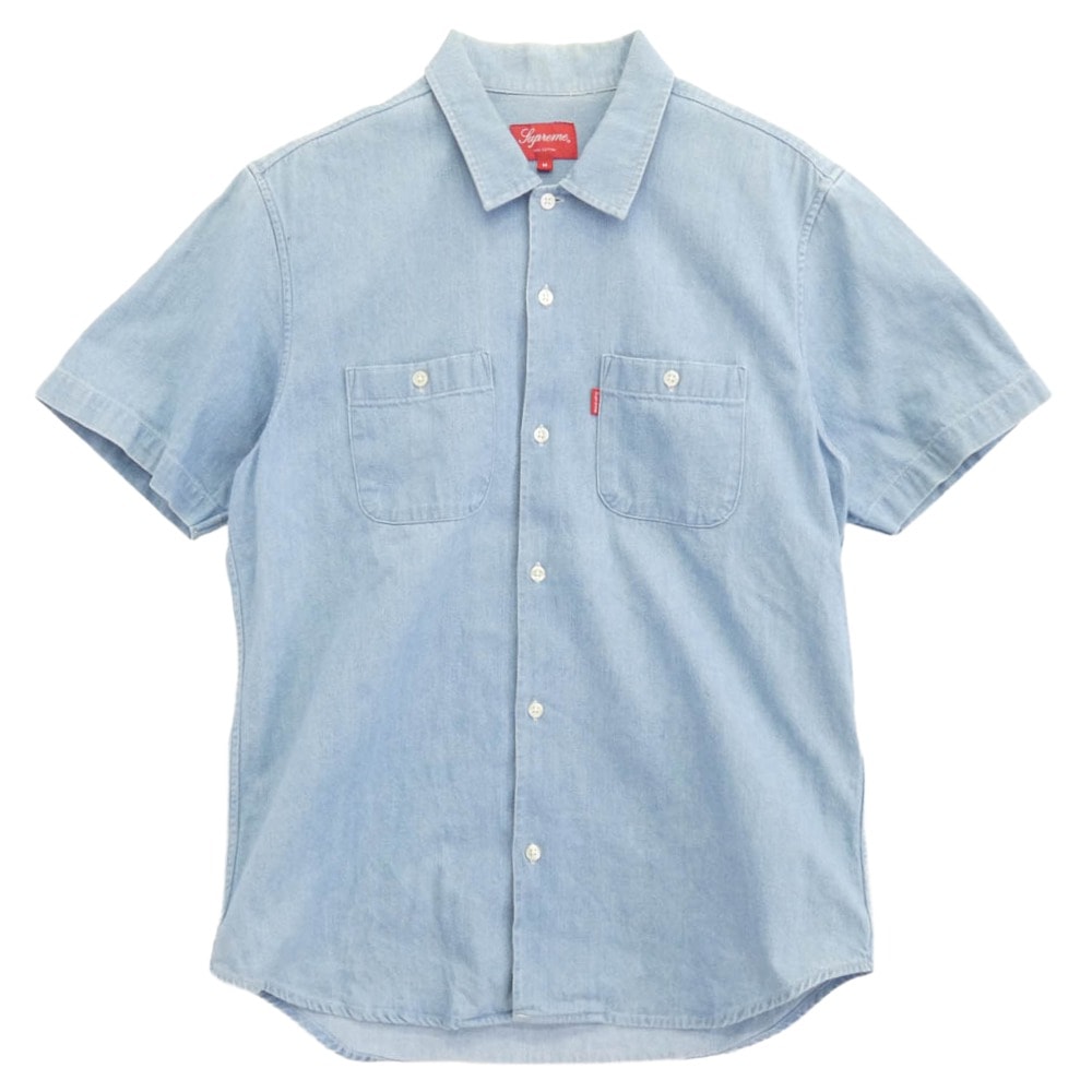 Supreme シュプリーム 半袖シャツ 15SS Classic Logo Denim Shirt クラシック ロゴ デニム 半袖 シャツ インディゴブルー系 M【中古】