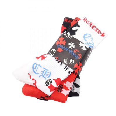 クロムハーツ CHROME HEARTS SOCKS U SPORT 靴下 3足セット アクセサリー コットン ポリエステル メンズ レッド系 / ブラック系 / マルチカラー 【中古】