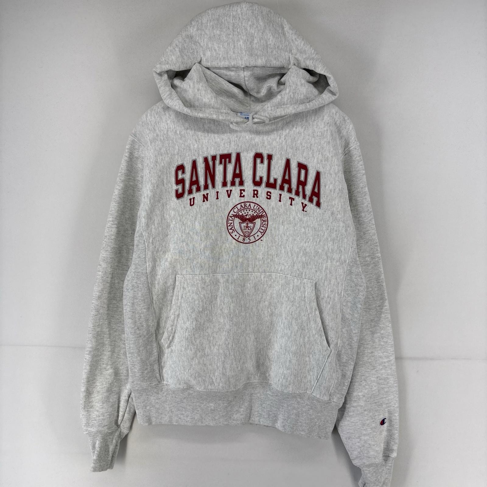 古着 チャンピオン Champion パーカー プルオーバー カレッジ リバースウィーブ ロゴ スウェット プリント S 霜降りグレー メンズ