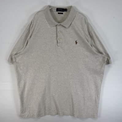 古着 ポロ・ラルフローレン POLO RALPH LAUREN 半袖 ポロシャツ ロゴ 刺繍 大きいサイズ 3ボタン XL ベージュ系 無地 メンズ