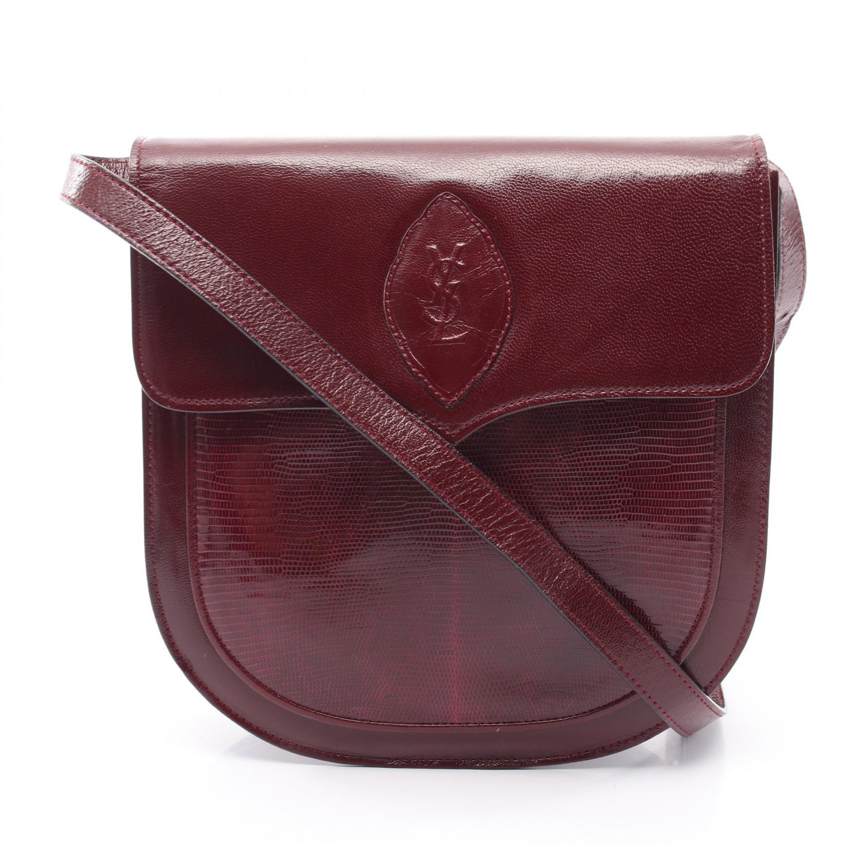 イヴ・サンローラン YVES SAINT LAURENT リザード型押し ショルダーバッグ バッグ レザー レディース レッド系 【中古】