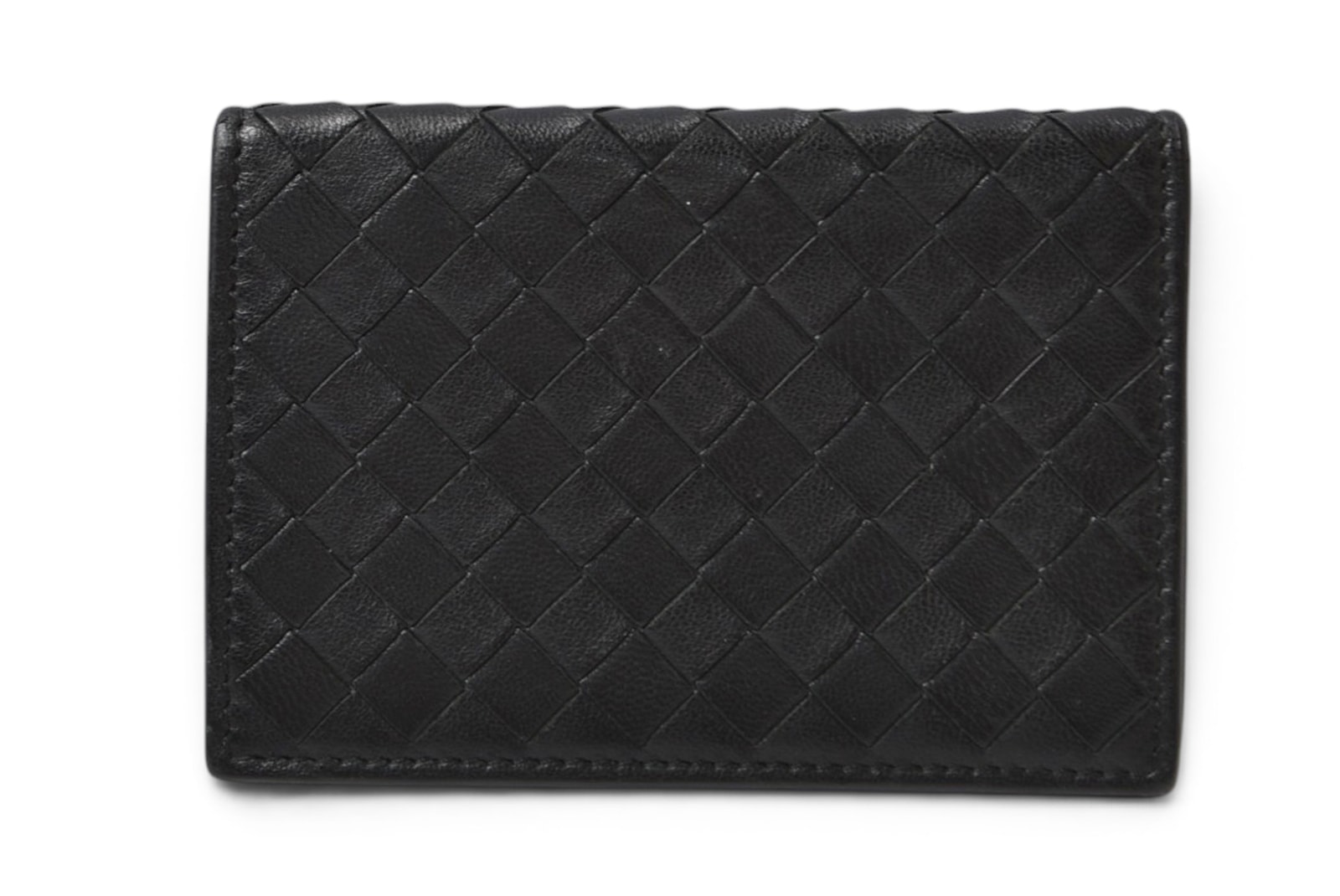 ボッテガヴェネタ カードケース/名刺入れ/パスケース/ID BOTTEGA VENETA イントレチャート レザー ブラック 113998【中古】