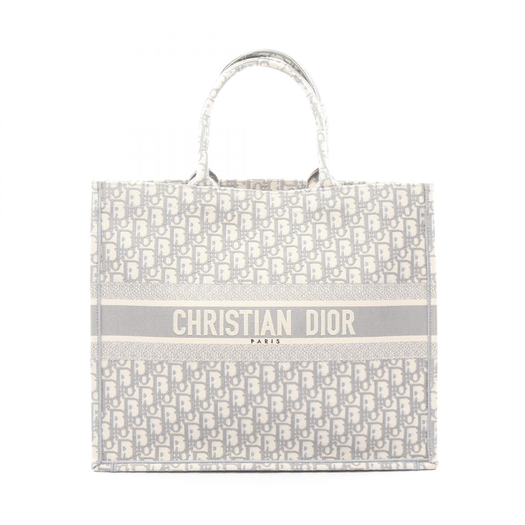 ディオール Dior BOOK TOTE ブックトート ラージ オブリークエンブロイダリー トートバッグ バッグ キャンバス レディース ホワイト系 / グレー系 【中古】