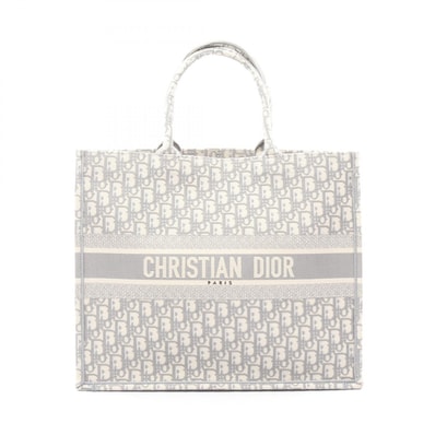 ディオール Dior BOOK TOTE ブックトート ラージ オブリークエンブロイダリー トートバッグ バッグ キャンバス レディース ホワイト系 / グレー系 【中古】