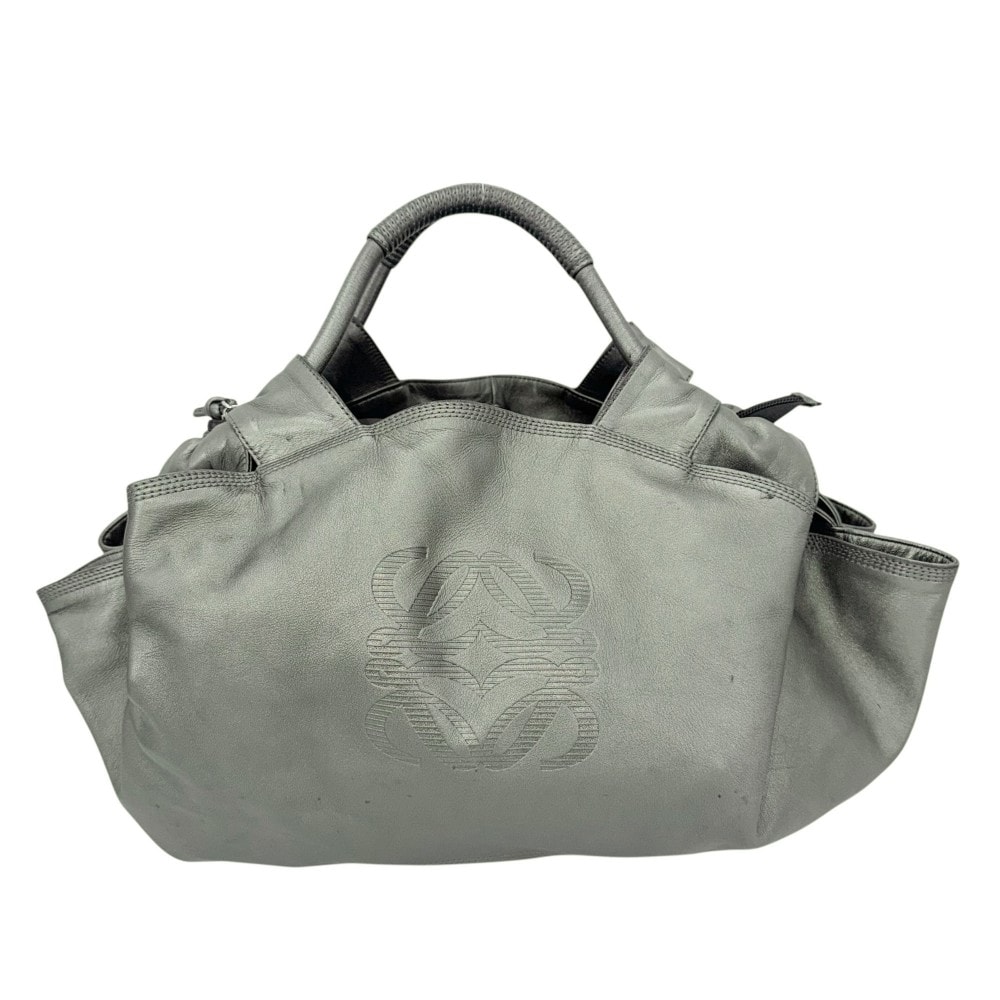 LOEWE ロエベ ハンドバッグ アナグラム ナッパアイレ レザー    メタリックグリーン シルバー金具 レディース【中古品】