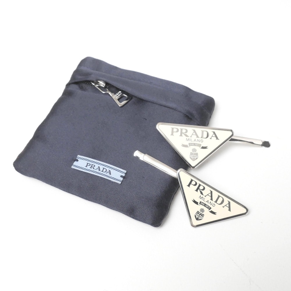 ■美品■PRADA プラダ ヘアアクセサリー トライアングルロゴ メタル ヘアピン ブランド古着【中古】20260206/RA7639