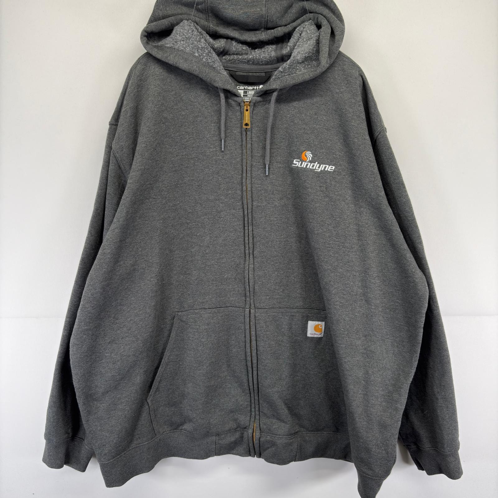 古着 カーハート Carhartt パーカー フルジップ 刺繍 大きいサイズ ワンポイント スウェット ロゴ ビッグサイズ 3XL  グレー メンズ