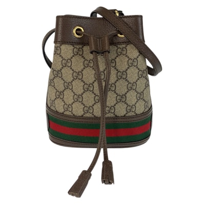 美品 GUCCI グッチ オフィディア タッセル ブラウン ゴールド金具 GGスプリームキャンバス レザー/ ショルダーバッグ ポシェット 巾着 505290 【中古】