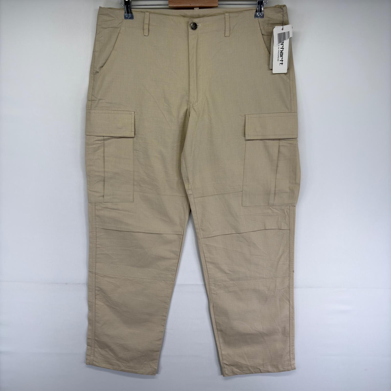 古着 デッドストック カーハート Carhartt パンツ ジッパーフライ ワンポイントロゴ リップストップ ジップ L  ベージュ系 メンズ