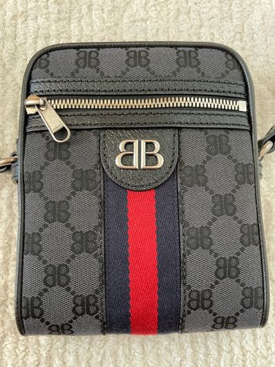GUCCI x BALENCIAGA The Hacker Shoulder Zip Bag Canvas Jacquard "Black"