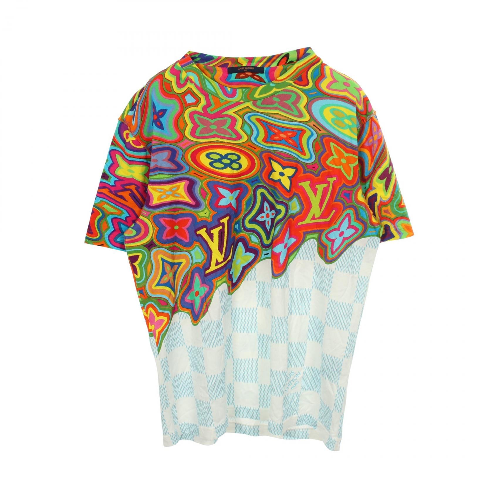 ルイ・ヴィトン LOUIS VUITTON プリンテッドダミエLV 半袖Tシャツ 衣料品 トップス コットン メンズ ホワイト系 / マルチカラー RM211 NPG HKY74W 【中古】