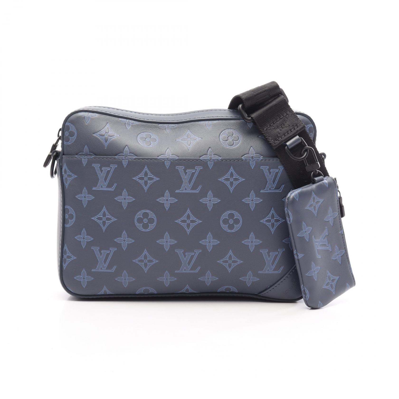 ルイ・ヴィトン LOUIS VUITTON デュオメッセンジャー ショルダーバッグ バッグ レザー モノグラム・シャドウ メンズ ネイビー系 M45730 【中古】