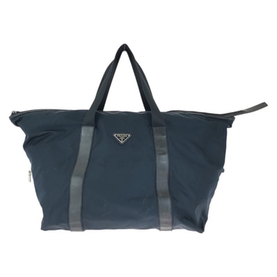 PRADA プラダ テスート サフィアーノ 三角ロゴプレート ネイビー シルバー金具 ナイロン レザー/ ボストンバッグ トラベルバッグ 旅行バッグ 601368 【中古】