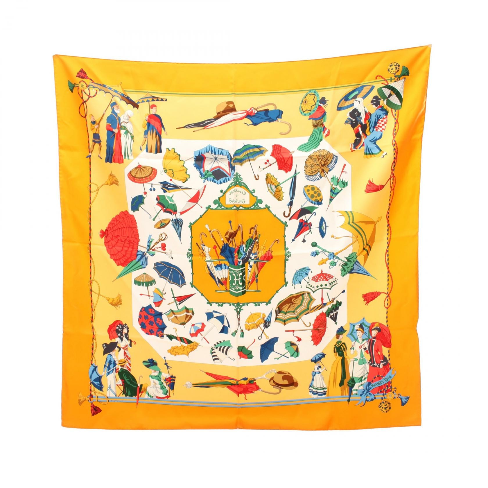 エルメス HERMES カレ90 OMBRELLES ET PARAPLUIES スカーフ 衣料品 シルク シルク オレンジ レディース オレンジ系 / マルチカラー 【中古】