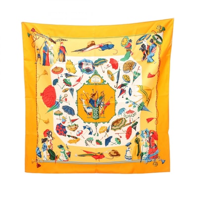 エルメス HERMES カレ90 OMBRELLES ET PARAPLUIES スカーフ 衣料品 シルク シルク オレンジ レディース オレンジ系 / マルチカラー 【中古】