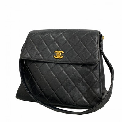 ★最終価格【6cb2074】シャネル ショルダーバッグ マトラッセ キャビアスキン ブラック ゴールド金具【中古】レディース