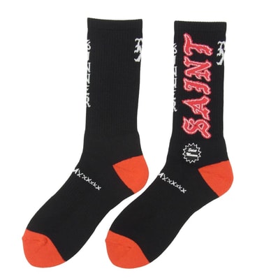 SAINT MICHAEL セントマイケル 26SS SM-MK8-0000-110 SAINT SOCKS BLACK RED セントソックス 靴下 ブラック&レッド ブラック系 M【新古品】【未使用】【中古】