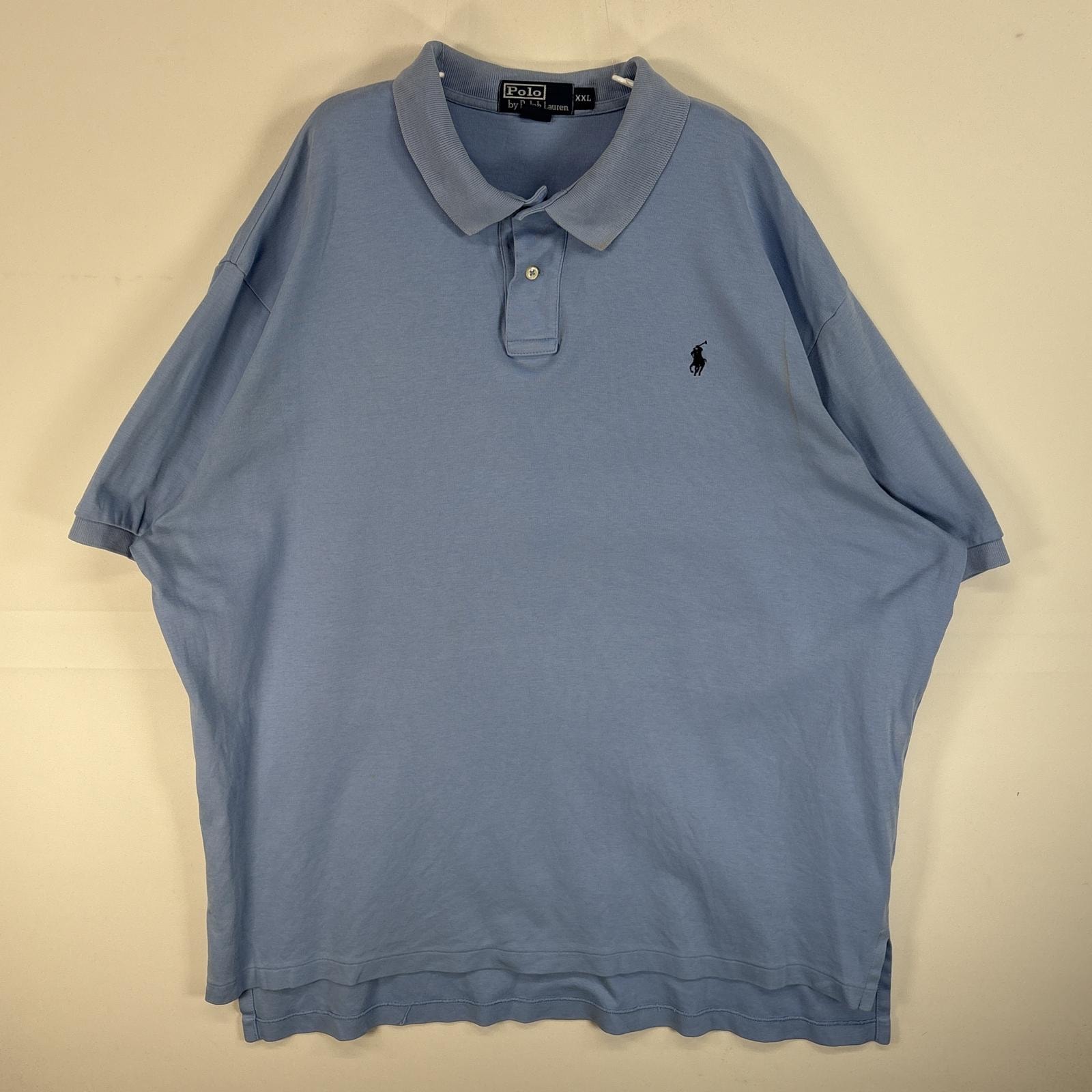 古着 90's/90年代 ポロバイラルフローレン Polo by Ralph Lauren 半袖 ポロシャツ ロゴ 刺繍 2ボタン 大きいサイズ 14041  水色 無地 メンズ