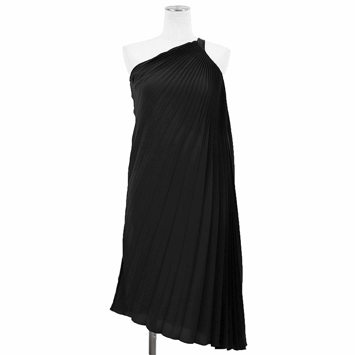 【美品】Christian Dior クリスチャンディオール ドレス アシンメトリー サイズ 38 レディース プリーツ サイドジップ シルク100% ワンピース ハンガー付属 ブラック 黒 フランス製