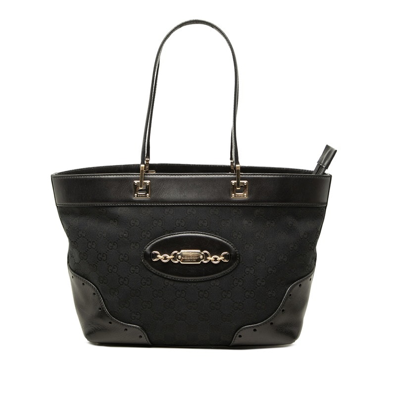グッチ GGキャンバス トートバッグ ショルダーバッグ 145993 ブラック キャンバス レザー レディース GUCCI 中古