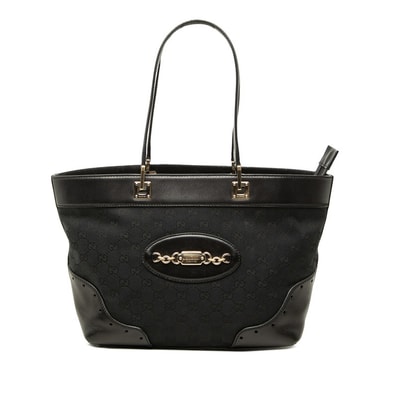 グッチ GGキャンバス トートバッグ ショルダーバッグ 145993 ブラック キャンバス レザー レディース GUCCI 中古