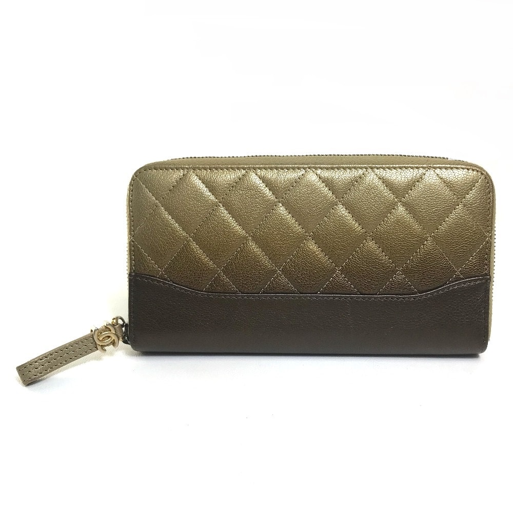 シャネル CHANEL マトラッセ グラデーション 財布 ロングウォレット ラウンドファスナー 長財布 ラムスキン ゴールド×ブラウン