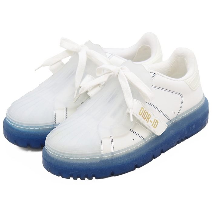 【美品】Christian Dior クリスチャンディオール スニーカー サイズ 36.5 レディース DIOR-ID ディオール アイディー スケルトン ローカット シグネチャー ロゴ 厚底 シューズ 靴 ホワイト ブルー 白 青 イタリア製
