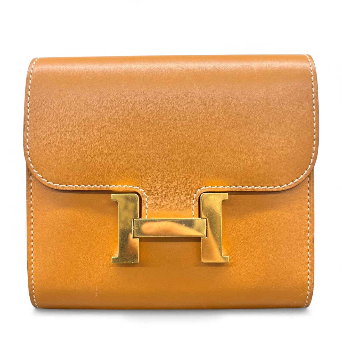HERMES エルメス 美品 コンスタンス コンパクト 二つ折り財布 C刻印 2018年製造 レザー ブラウン ゴールド ブラウン コインケース カードケース ミニウォレット ABランク 中古 鑑定済 エルメス財布