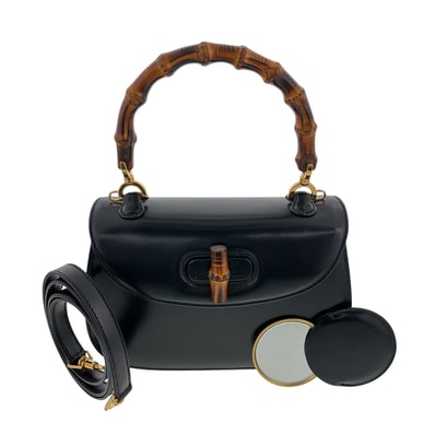 GUCCI グッチ バンブー 2WAY ショルダー ハンドバッグ レザー ブラック レディース【中古】