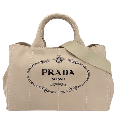 PRADA プラダ ハンドバッグ 肩掛け カナパ トートバッグ トライアングルロゴ 2WAY ショルダーバッグ 1BG642 コットン ベージュ ゴールド金具 レディース 美品【中古品】