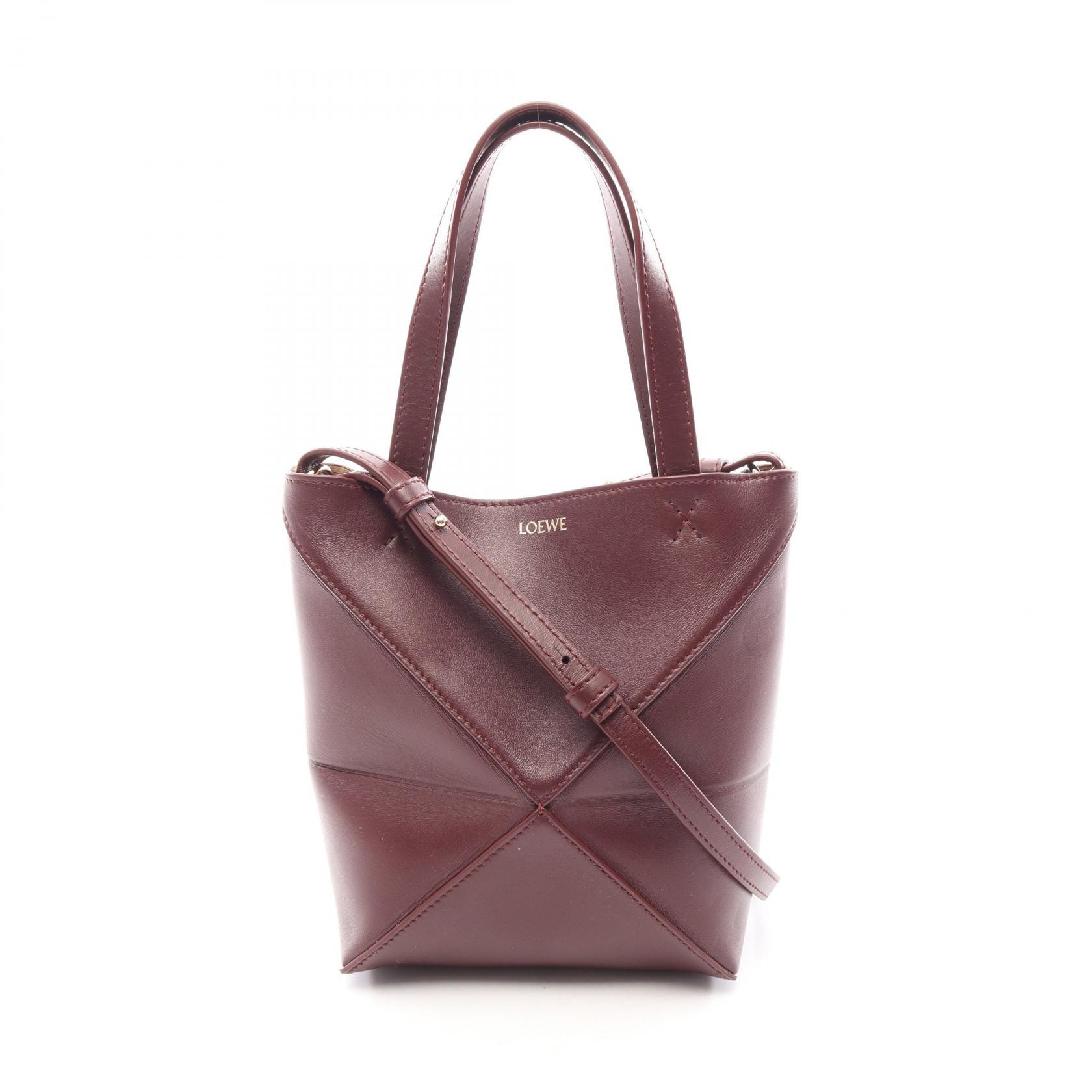 ロエベ LOEWE PUZZLE FOLD TOTE MINI パズル フォルドトート ミニ 2WAY ハンドバッグ バッグ レザー レディース ボルドー系 【中古】