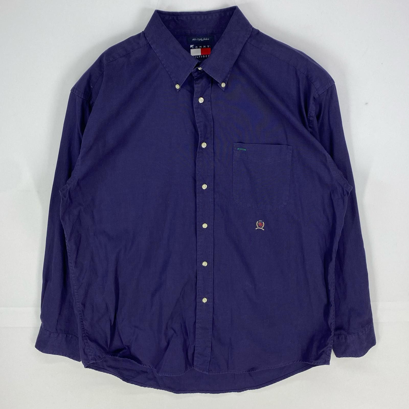 古着 トミーヒルフィガー TOMMY HILFIGER 長袖シャツ ボタンダウン 胸ポケット ロングスリーブ XL  パープル系 無地 メンズ