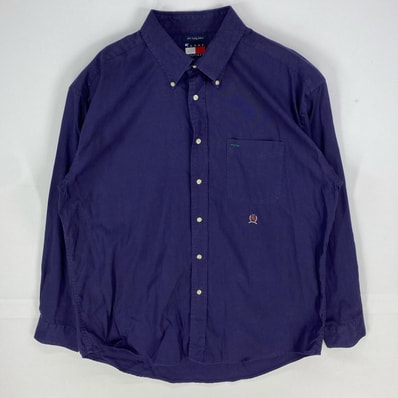 古着 トミーヒルフィガー TOMMY HILFIGER 長袖シャツ ボタンダウン 胸ポケット ロングスリーブ XL パープル系 無地 メンズ