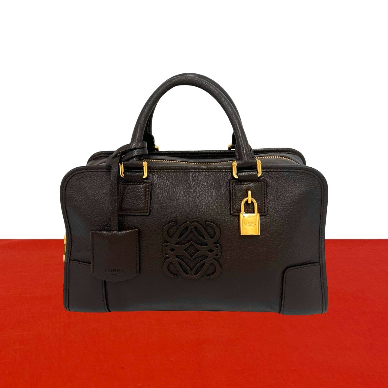 LOEWE ロエベ アマソナ 28 アナグラム ロゴ レザー ハンドバッグ ブラウン
 42629
