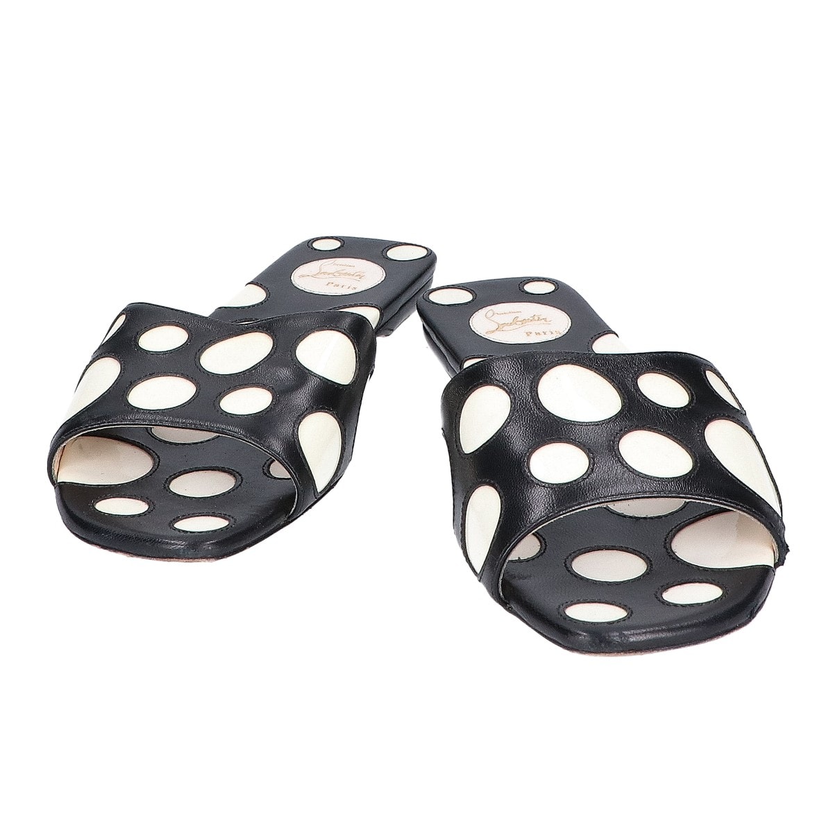 クリスチャンルブタン ブラック×ホワイト BUBBLE MULE FLAT バブル ドットフラットサンダル 37 1/2