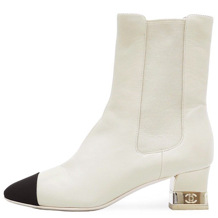 【美品】CHANEL シャネル サイドゴアブーツ サイズ 35.5C レディース ロゴ COCOマーク キャップトゥ バイカラー シューズ 革靴 ライトベージュ ブラック イタリア製 G36082