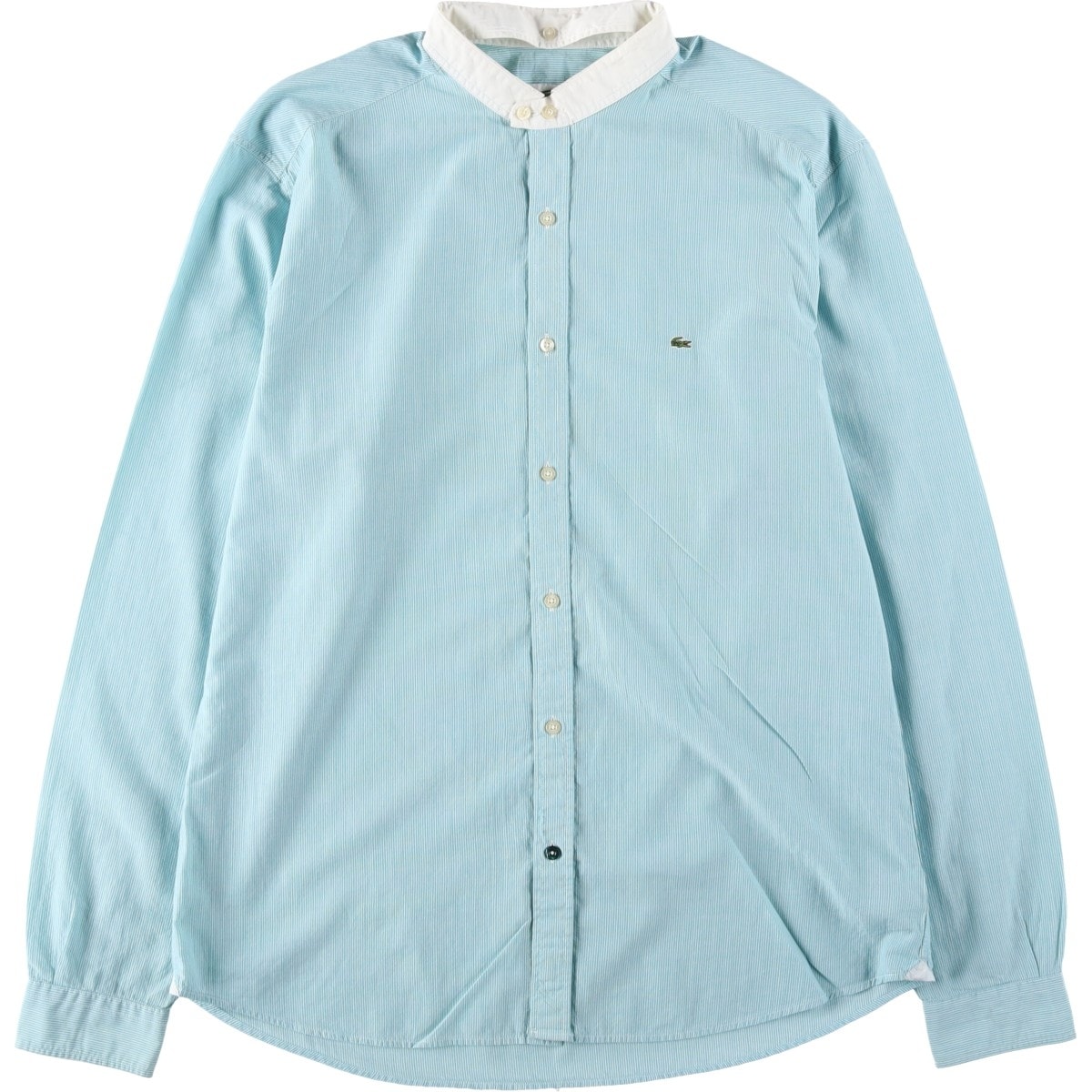 古着 ラコステ LACOSTE スタンドカラー リメイク 長袖 コットンストライプシャツ レディースL相当/eaa652809