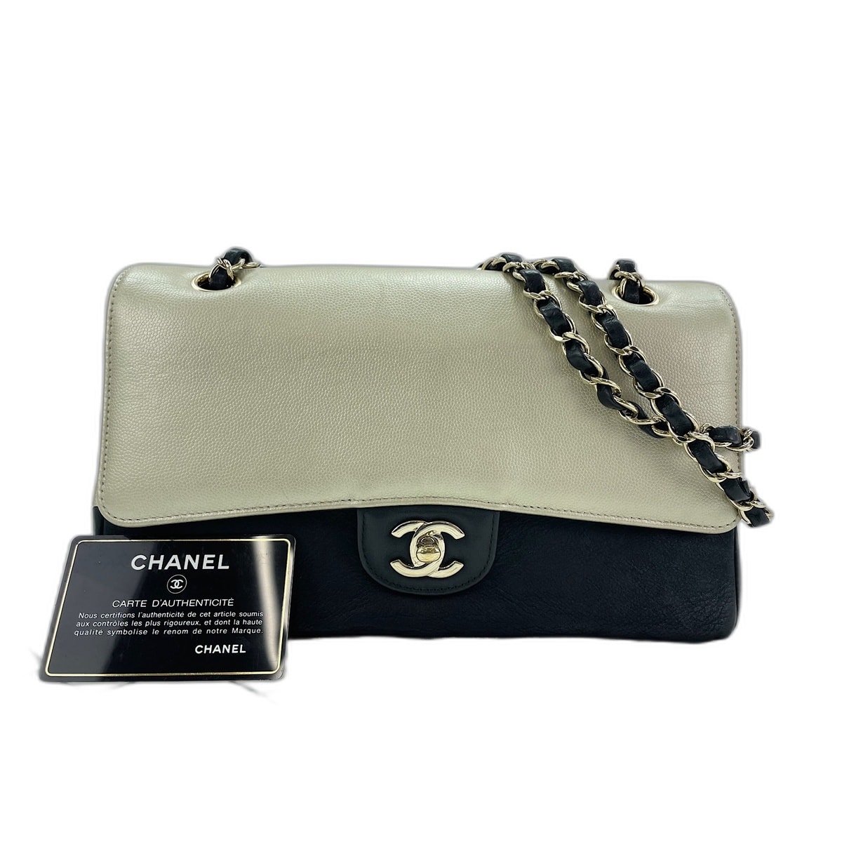 シャネル CHANEL クラッシックバイカラー ダブルフラップ ショルダーバッグ ラムスキン【中古】