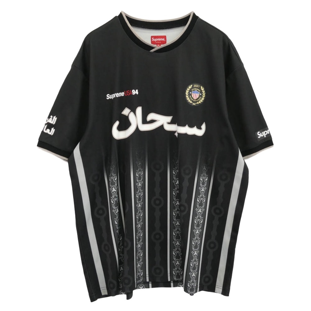 Supreme シュプリーム カットソー 21SS Arabic Logo Soccer Jersey アラビック ロゴ 半袖 サッカー ジャージ カットソー ブラック系 XL【中古】