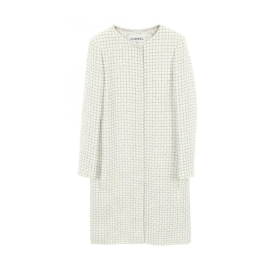 シャネル CHANEL チェック ツイード ノーカラー 衣料品 アウター シルク ポリエステル レディース ホワイト系 / ブラック系 P53788V40199 【中古】