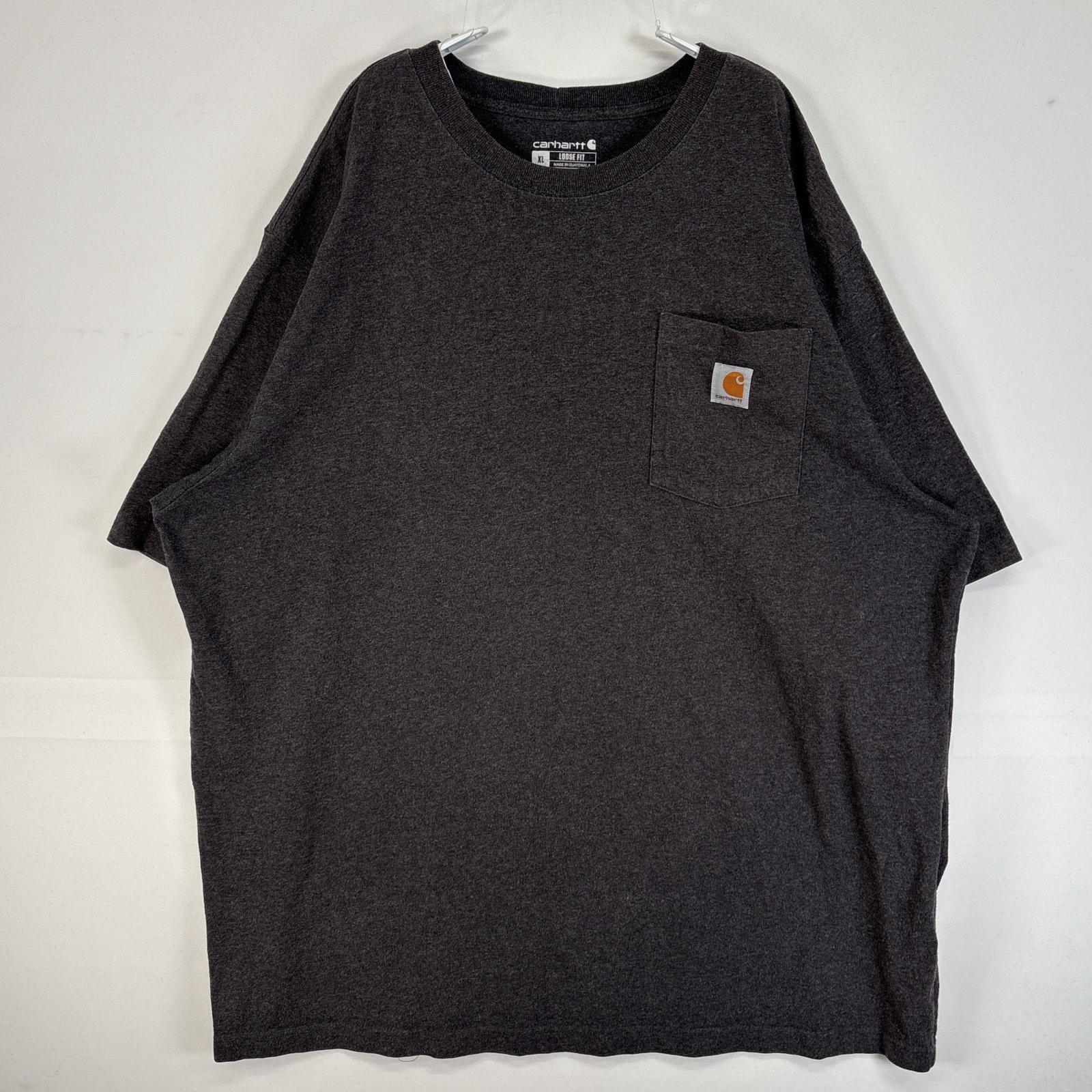 古着 カーハート Carhartt 半袖Tシャツ 大きいサイズ 肉厚 ワンポイント ロゴ 胸ポケ XL ブラック 無地 メンズ