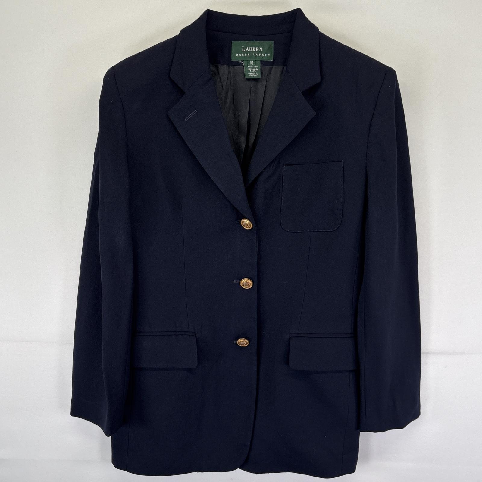 古着 ローレンラルフローレン LaurenRalphLauren USA製 テーラードジャケット ブレザー スーツ ウール 金ボタン 10  ネイビー レディース