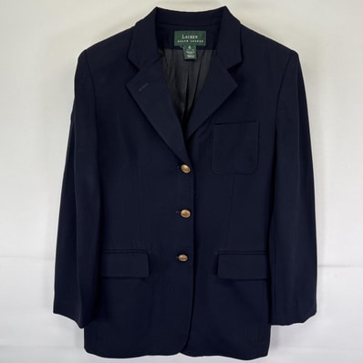 古着 ローレンラルフローレン LaurenRalphLauren USA製 テーラードジャケット ブレザー スーツ ウール 金ボタン 10 ネイビー レディース